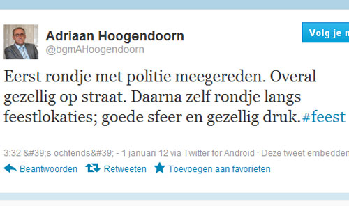 Het is fijn in Oldebroek, meldt de burgemeester op Twitter.
