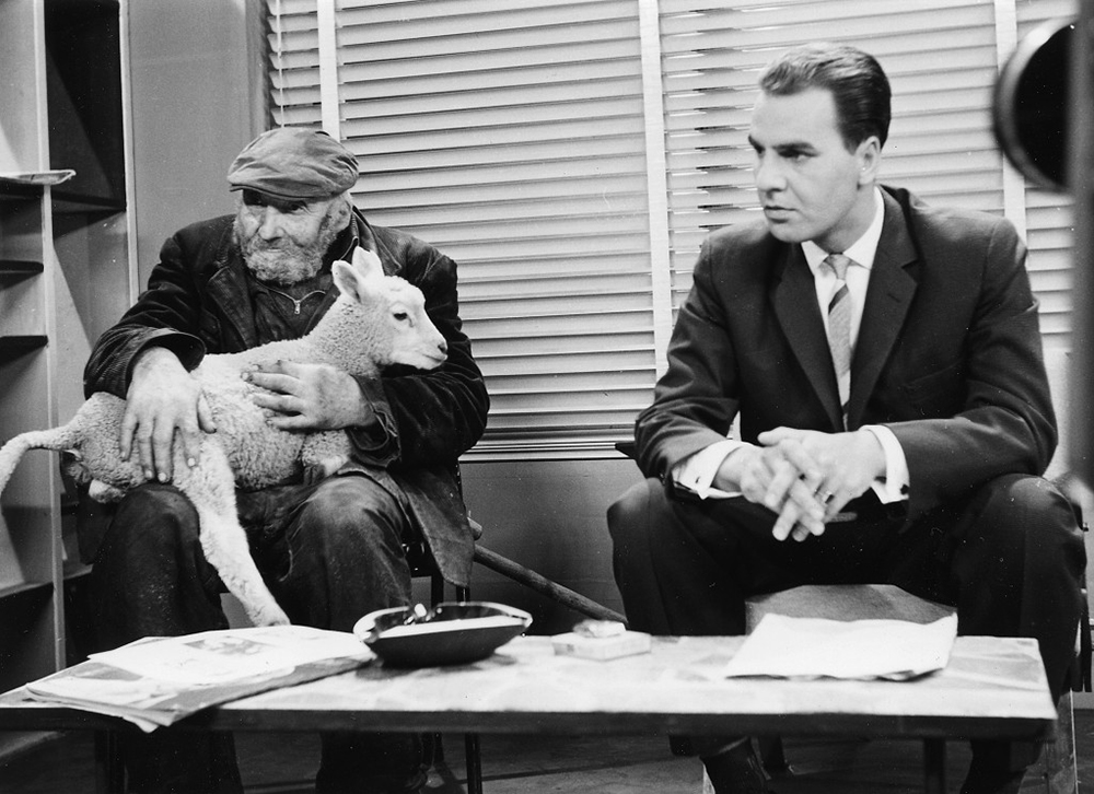 Schaapsherder Willem Koestapel in 1960 te gast bij Willem Duys. Foto: AVRO