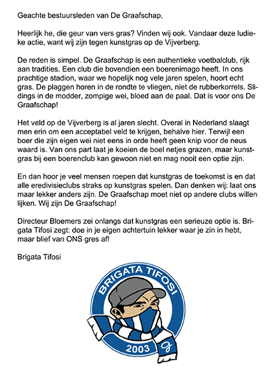 Open brief van de fans aan De Graafschap