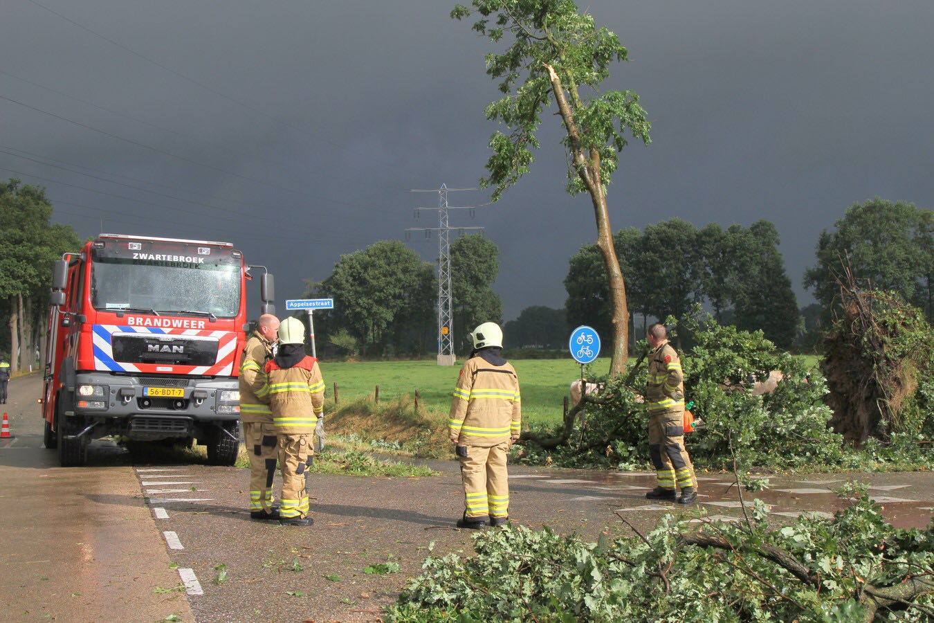 Noodweer teistert omgeving Nijkerk bomen over de weg, pannen van het dak Omroep Gelderland